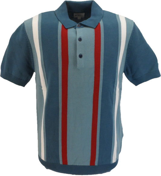 Ben Sherman Teal Blue Knitted Striped Mod Polo Shirt
