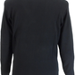 A black long-sleeve knit sweater with a mock neck collar, shown from the back on a white background.