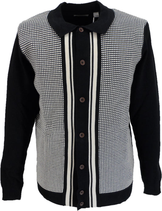 Ben Sherman Mens Black Striped Button Through Mod Cardigan