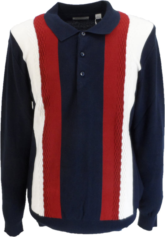 Ben Sherman Dark Navy Knitted Striped Long Sleeved Polo Shirt