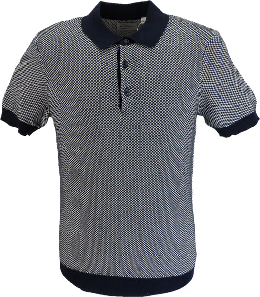 Ben Sherman Mens Navy Blue Knitted Textured Polo Shirt