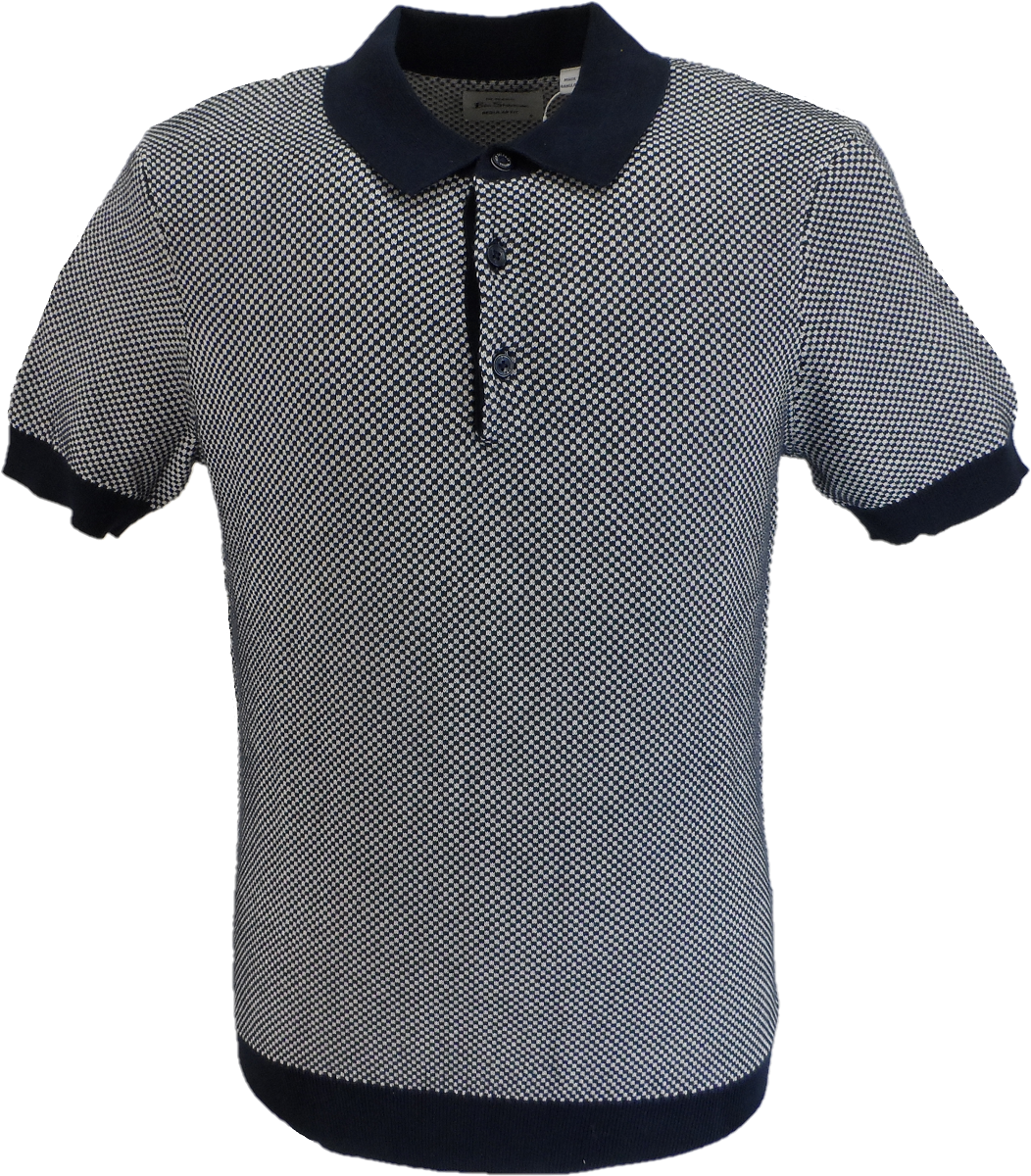 Ben Sherman Mens Navy Blue Knitted Textured Polo Shirt