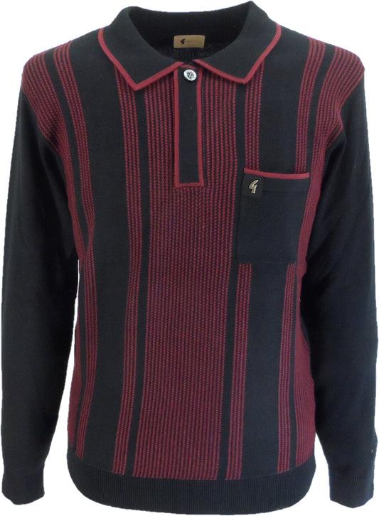 Gabicci Mens Dante Black Textured Retro Knitted Polo