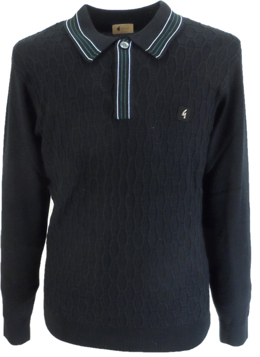 Gabicci Mens Black Milton Textured Retro Knitted Polo