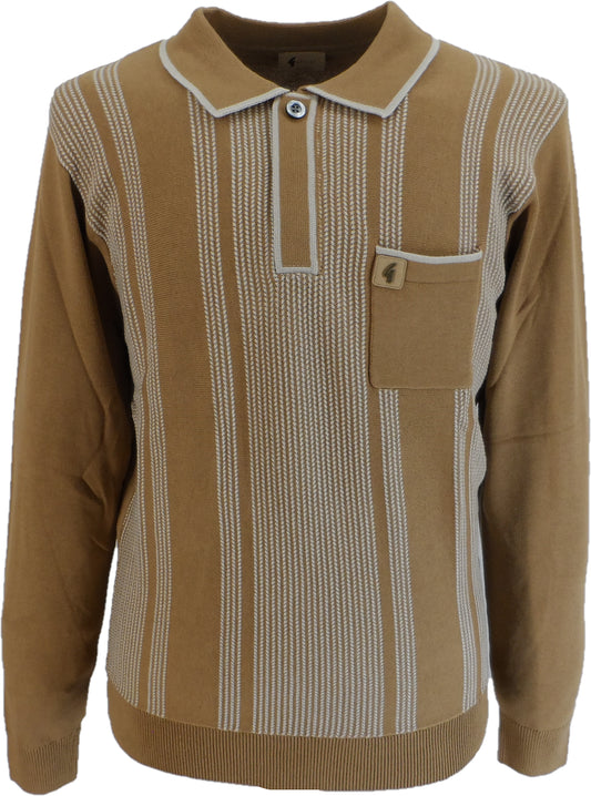 Gabicci Mens Dante Nutmeg Brown Textured Retro Knitted Polo