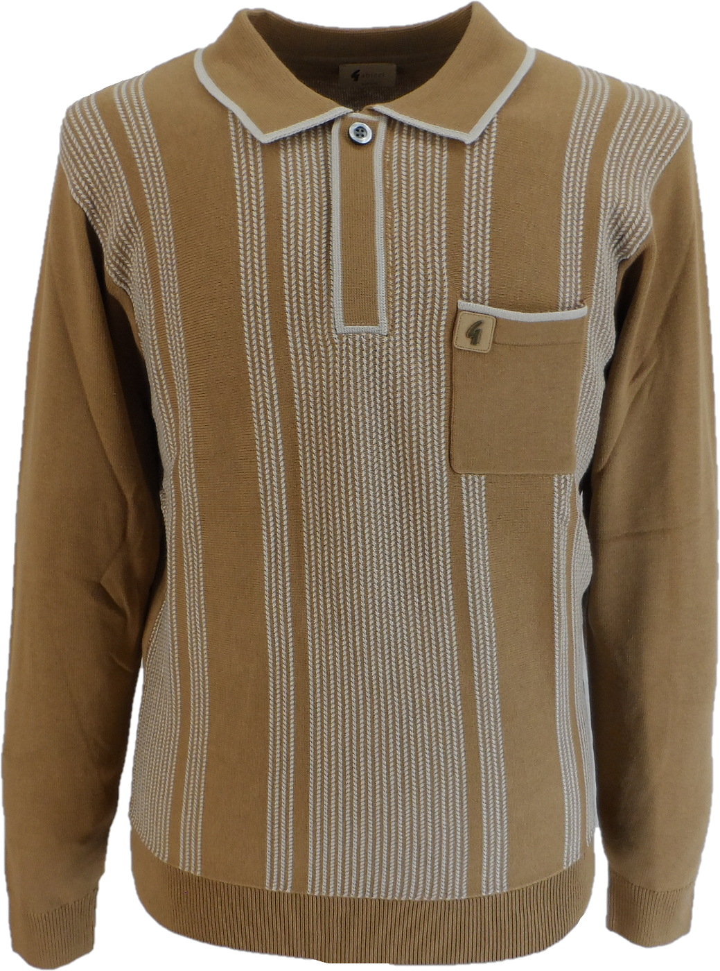 Gabicci Mens Dante Nutmeg Brown Textured Retro Knitted Polo