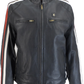 Gabicci Mens Moto Navy/White/Red Leather Rally Jacket