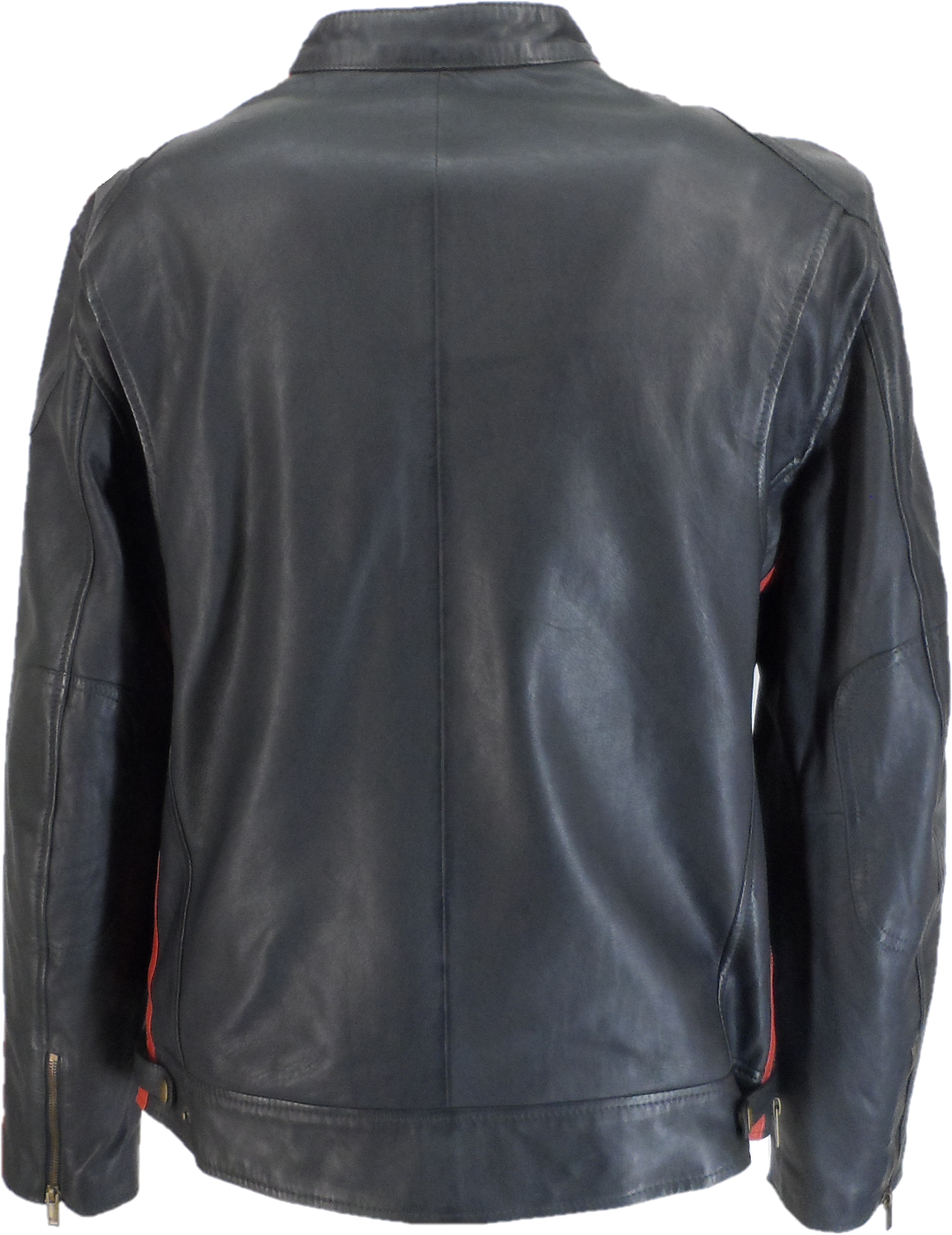 Gabicci Mens Moto Navy/White/Red Leather Rally Jacket