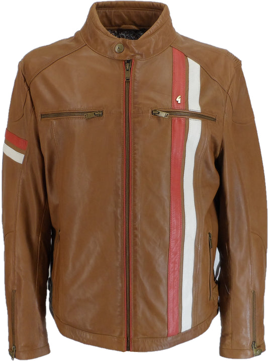 Gabicci Mens Cognac Tan Leather Rally Jacket