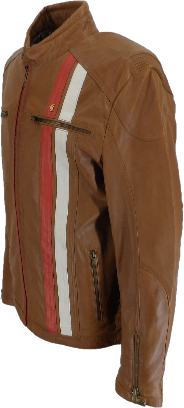 Gabicci Mens Cognac Tan Leather Rally Jacket