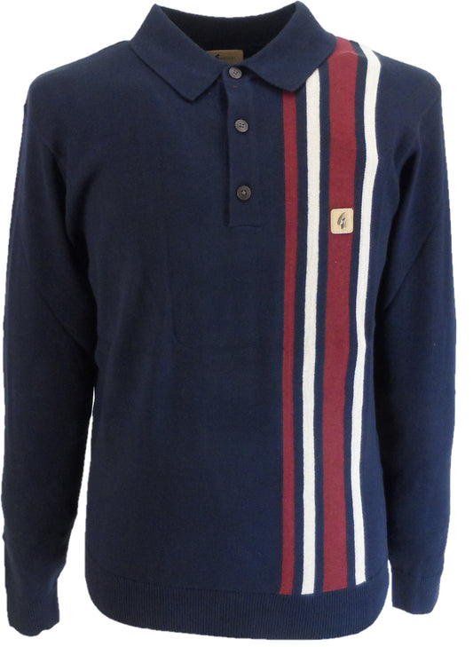 Gabicci Vintage Navy Blue Soda Stripe Knitted Polo