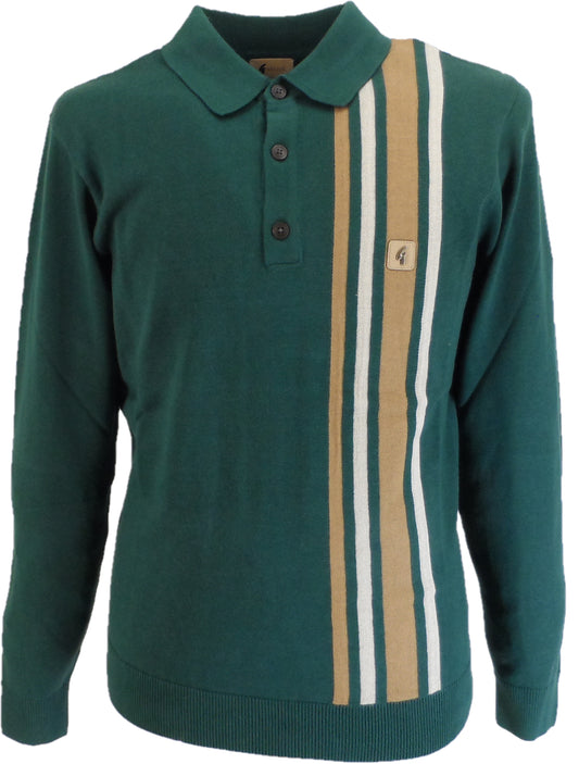 Gabicci Vintage Ivy Green Soda Stripe Knitted Polo