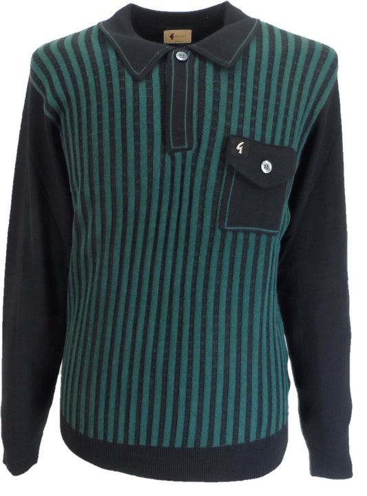 Gabicci Mens Hanson Black Textured Retro Knitted Polo