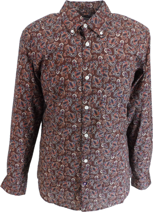 Lambretta Retro Button Down Burgundy Paisley Print Shirt
