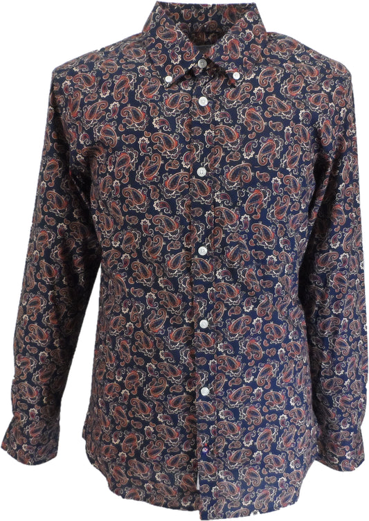 Lambretta Retro Button Down Navy Paisley Print Shirt