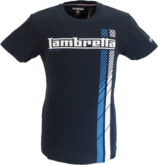 Lambretta Mens Navy Blue Fade Racing Stripe Retro T Shirt