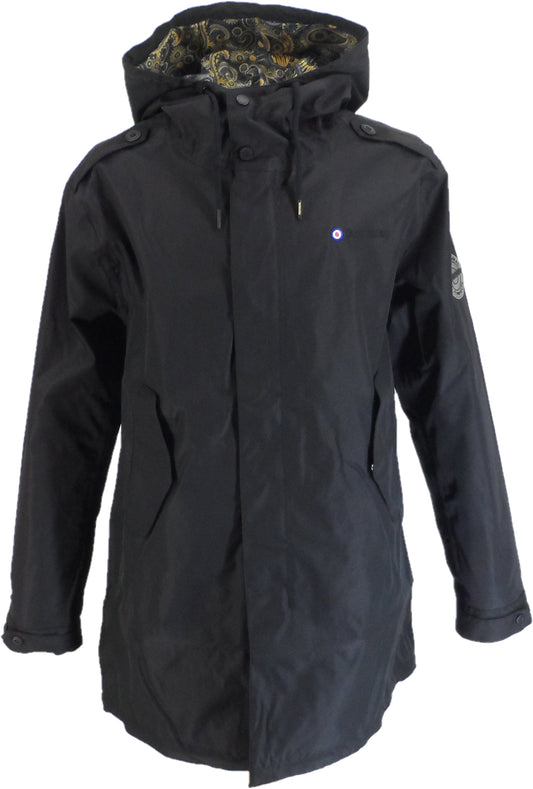 Lambretta Mens Black Retro Waterproof Fishtail Parka