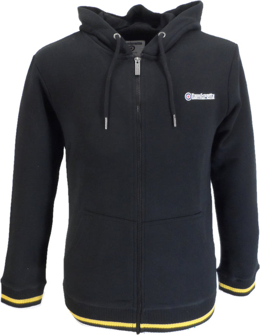 Lambretta Mens Black/Gold Full Zip Logo Hooded Top