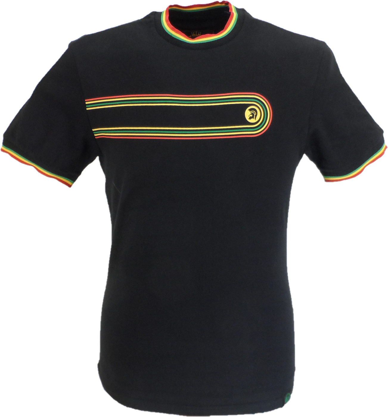 Trojan Mens Black Retro Print Ringer T Shirt
