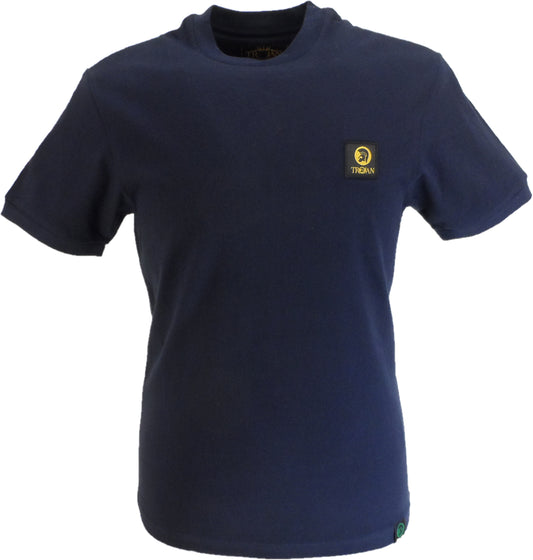 Trojan Mens Navy Blue Plain Badged tee 100% Cotton T-Shirt