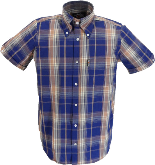 Trojan Mens Navy Blue Big Check Short Sleeved Shirts and Pocket Square