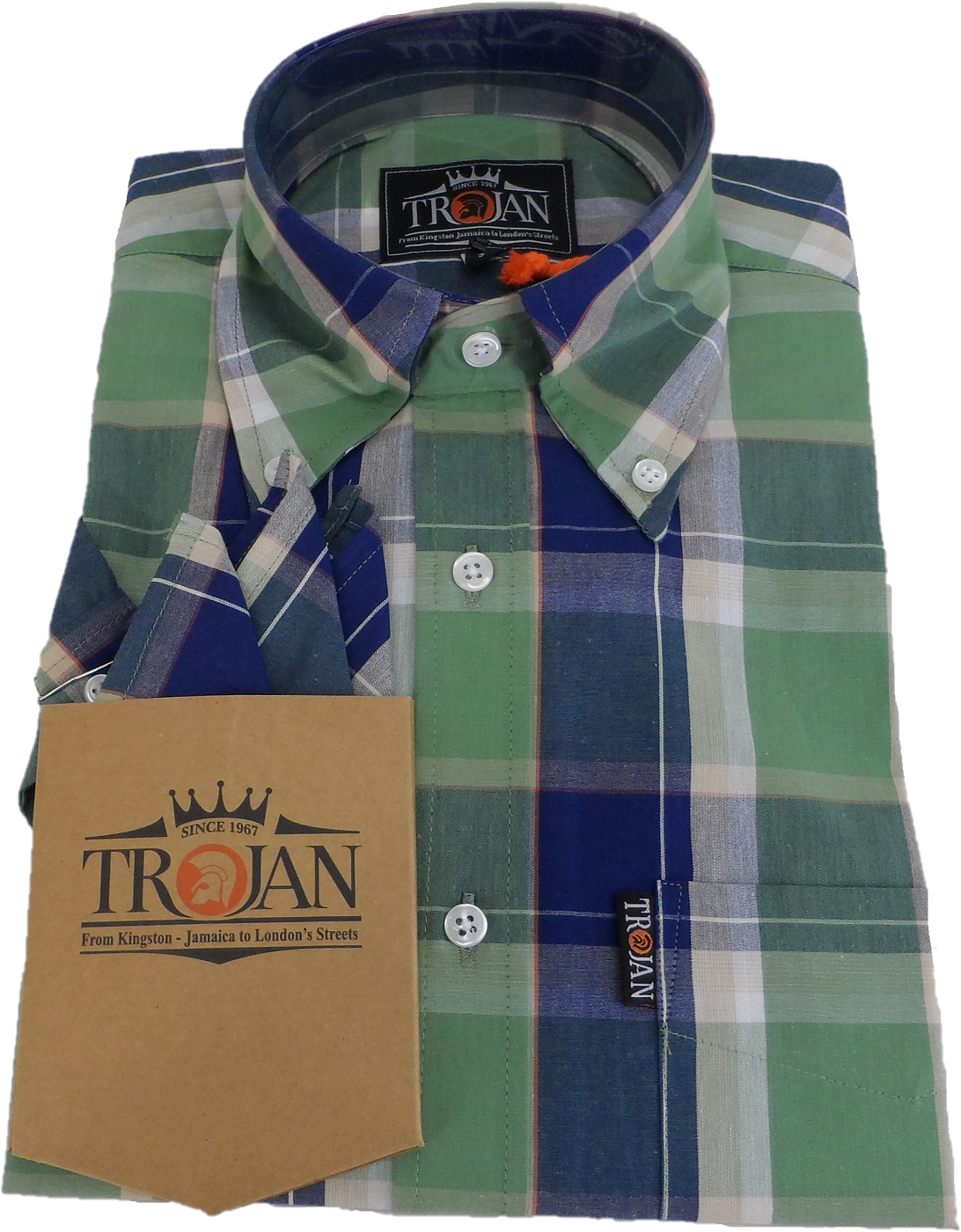 Trojan Mens Navy Blue Check Short Sleeved Shirts and Pocket Square
