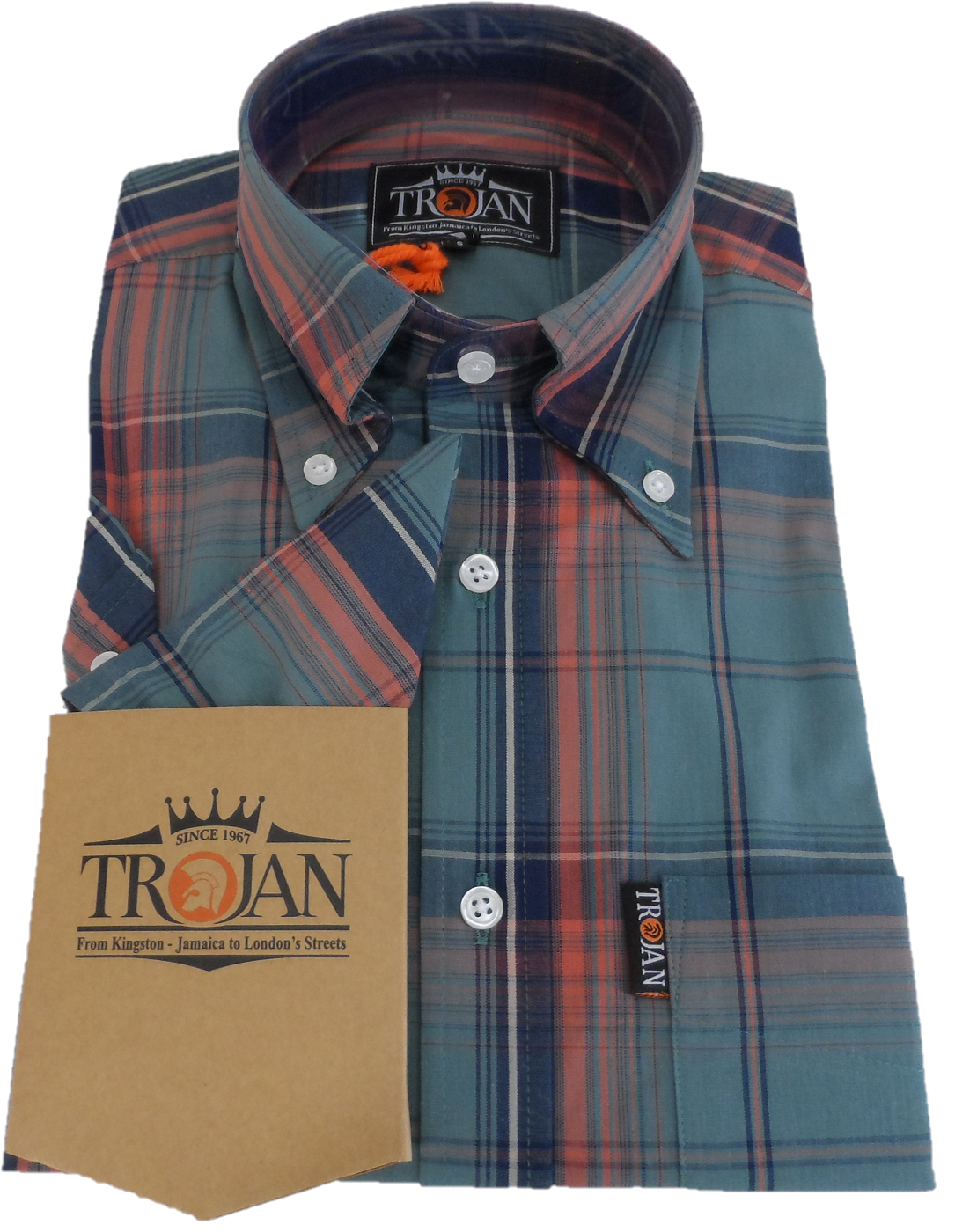 Trojan Mens Slate Big Check Short Sleeved Shirts and Pocket Square