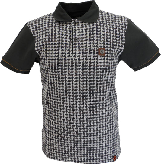 Trojan Mens Charcoal Grey Houndstooth Panel Polo Shirt