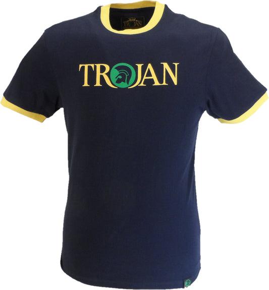 Trojan Mens Navy Blue Rasta Logo 100% Cotton Peach T-Shirt