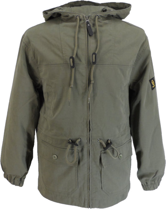 Trojan Mens Twill Badged Army Green Parka Coat