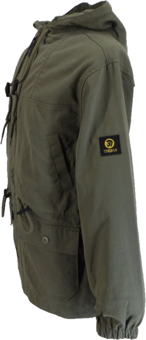 Trojan Mens Twill Badged Army Green Parka Coat