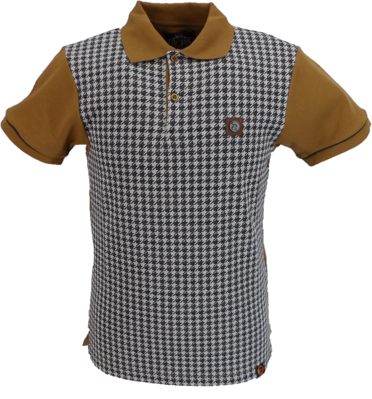 Trojan Mens Tan Brown Houndstooth Panel Polo Shirt