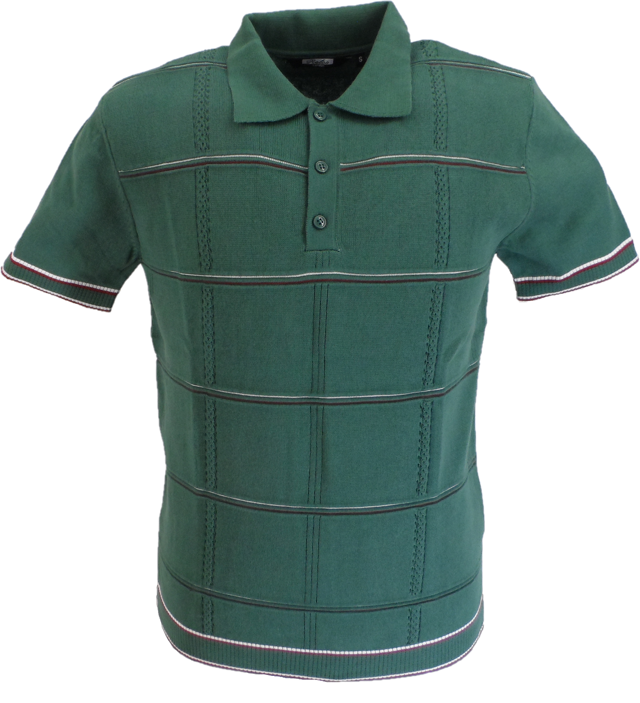 Relco Mens Green Retro Cable Knitted Polo Shirts