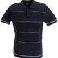 Relco Mens Navy Blue Retro Cable Knitted Polo Shirts