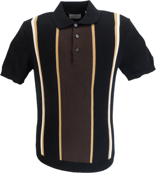 Ben Sherman Black Knitted Striped Mod Polo Shirt