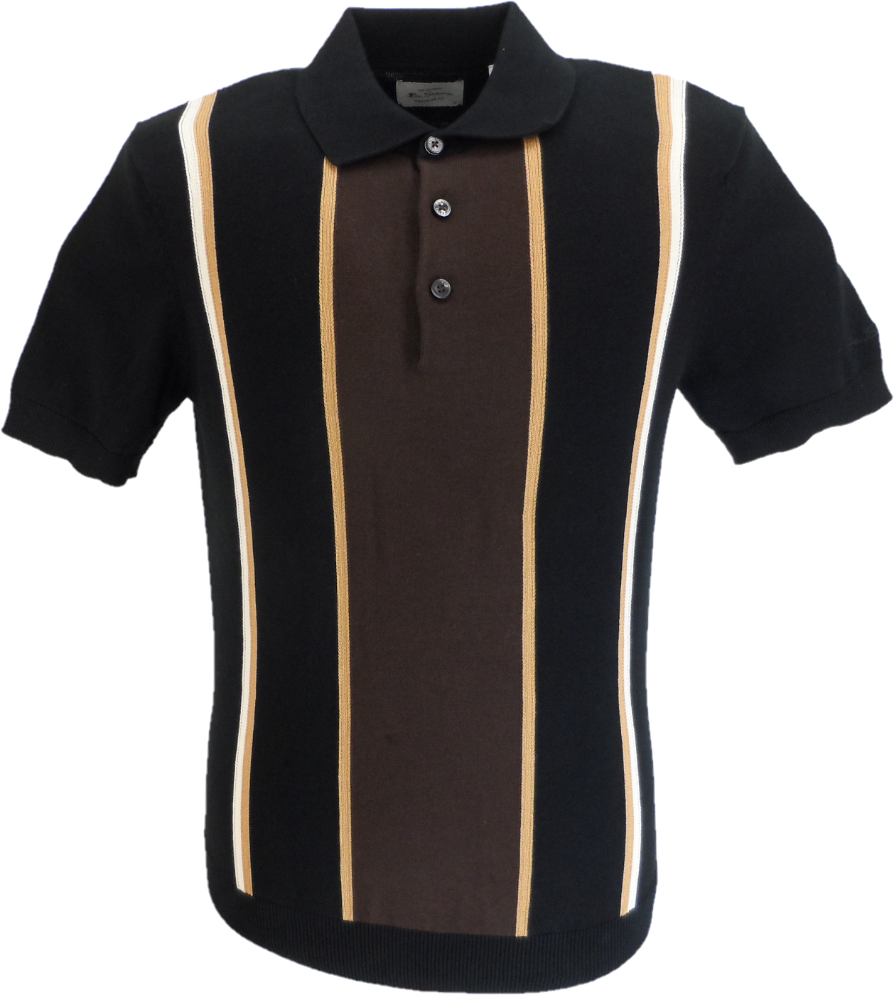 Ben Sherman Black Knitted Striped Mod Polo Shirt