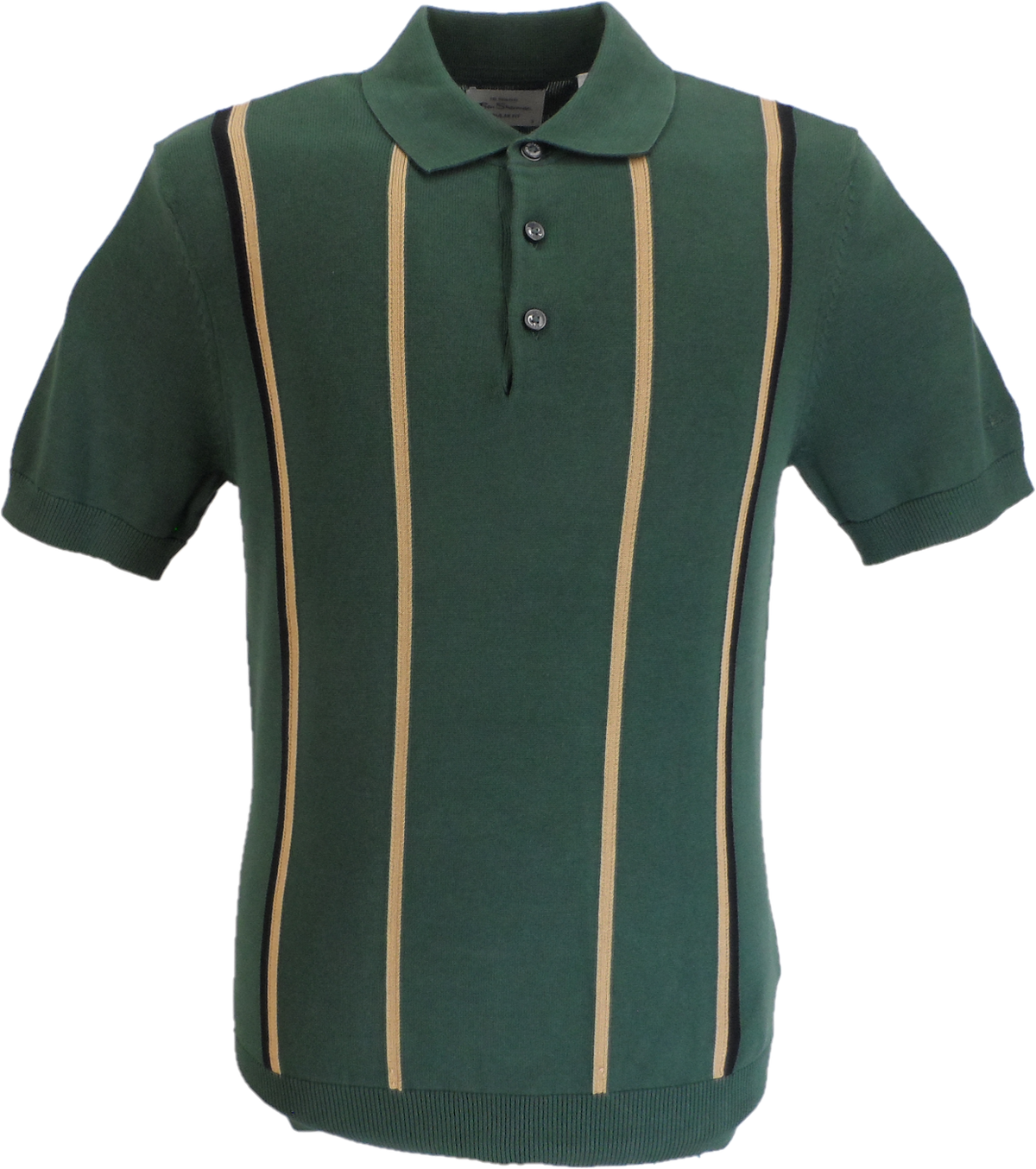 Ben Sherman Bottle Green Knitted Striped Mod Polo Shirt