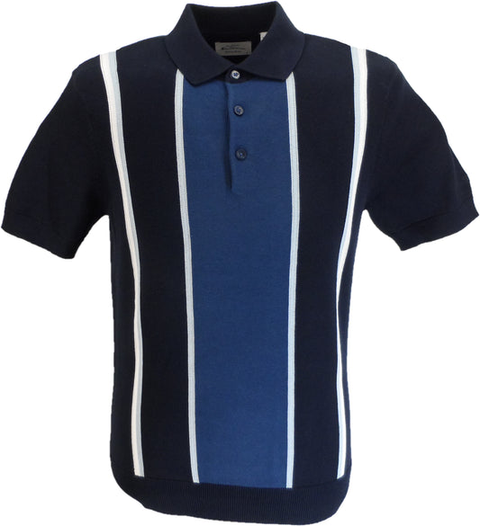 Ben Sherman Navy Blue Knitted Striped Mod Polo Shirt