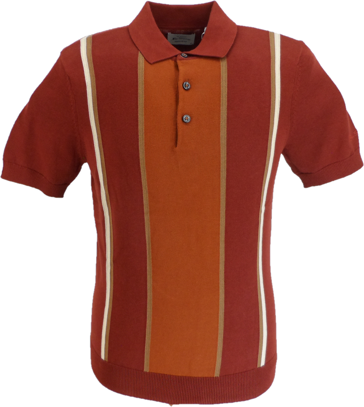 Ben Sherman Sienna Red Knitted Striped Mod Polo Shirt