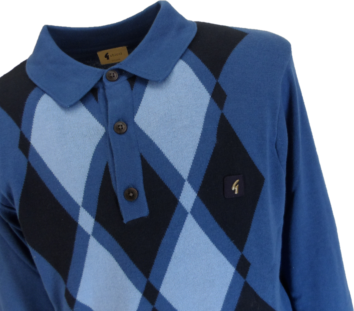 Gabicci Vintage Mens Argyle Airforce Blue Knitted Polo