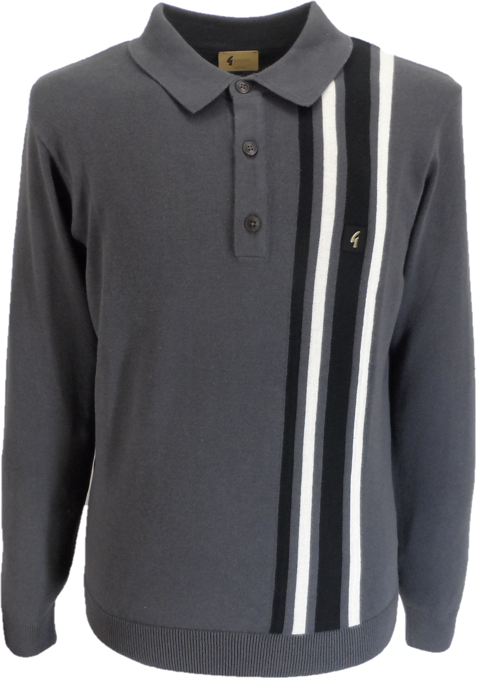 Gabicci Vintage Charcoal Grey Soda Stripe Knitted Polo
