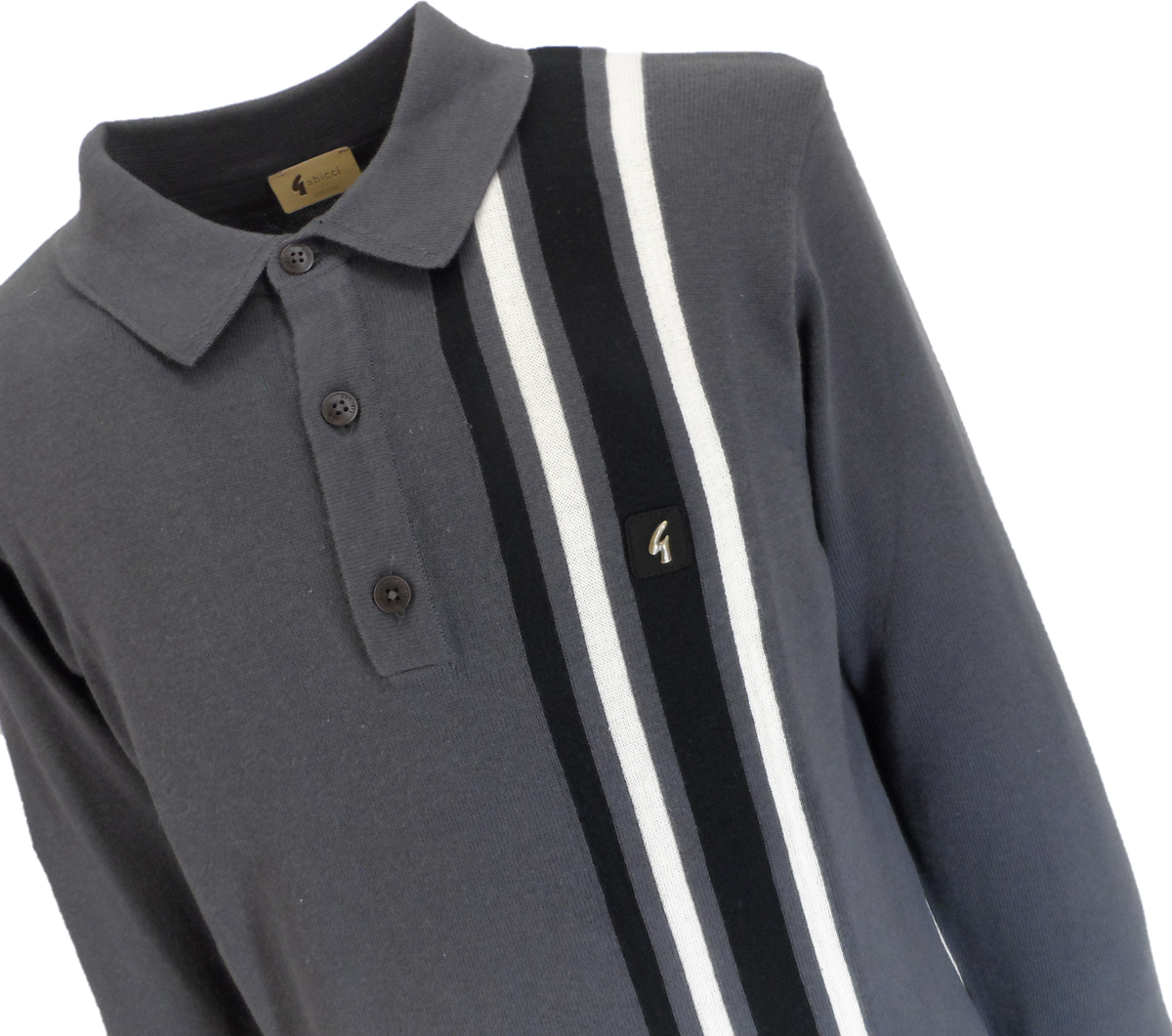 Gabicci Vintage Charcoal Grey Soda Stripe Knitted Polo