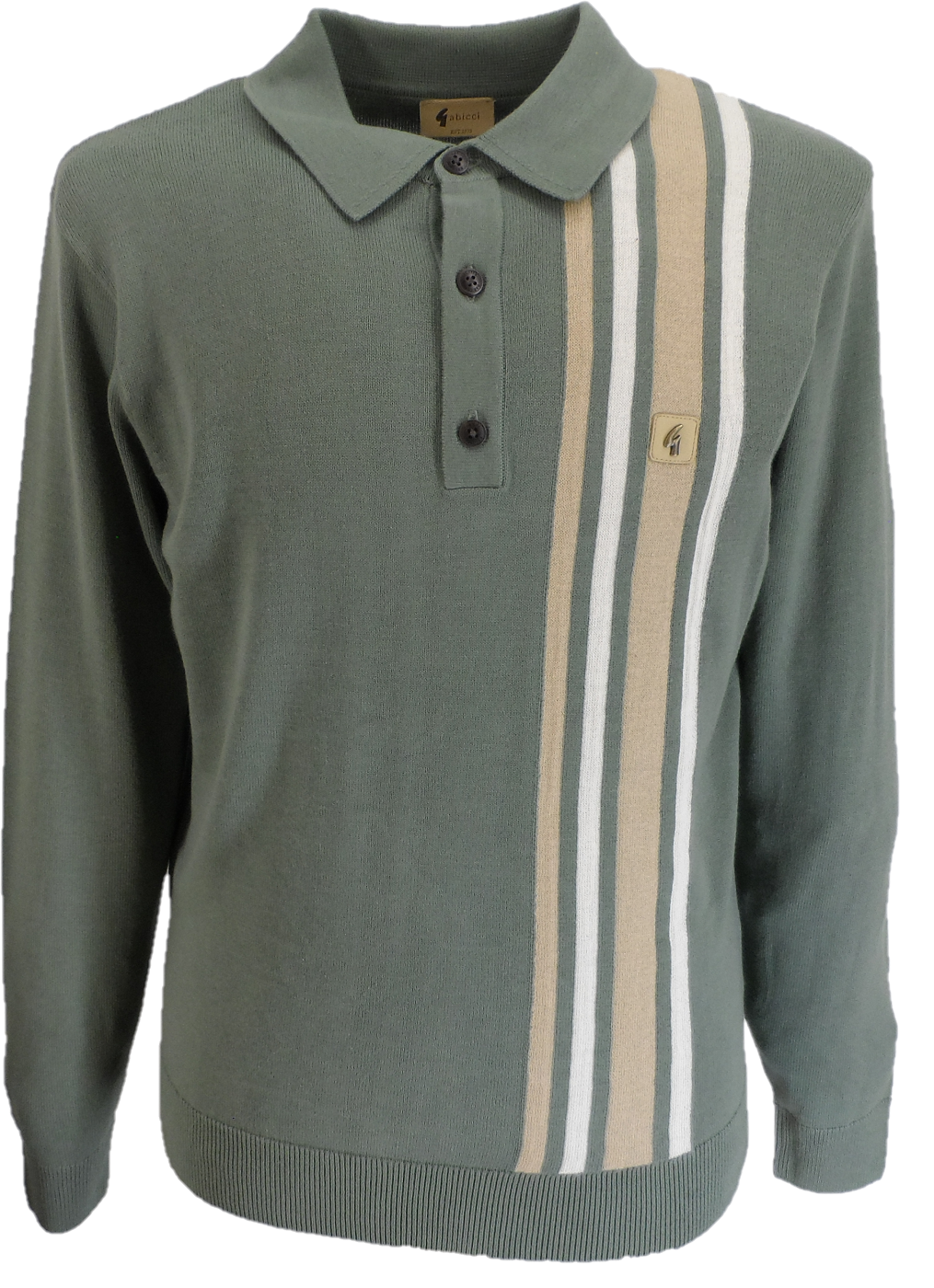 Gabicci Vintage Khaki Green Soda Stripe Knitted Polo