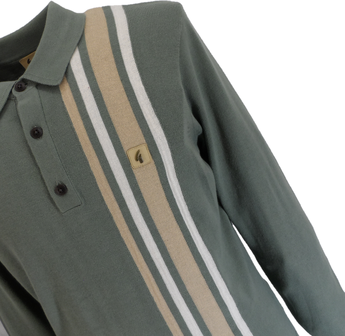 Gabicci Vintage Khaki Green Soda Stripe Knitted Polo