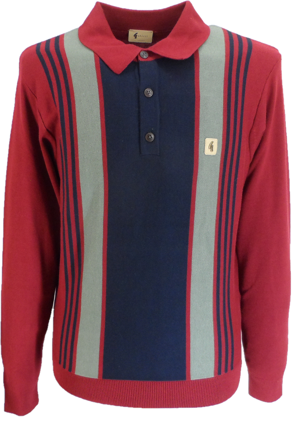 Gabicci Mens Claret Searle Multi Stripe Knitted Polo