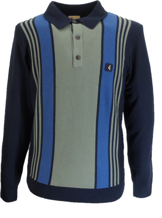 Gabicci Mens Navy Blue Searle Multi Stripe Knitted Polo