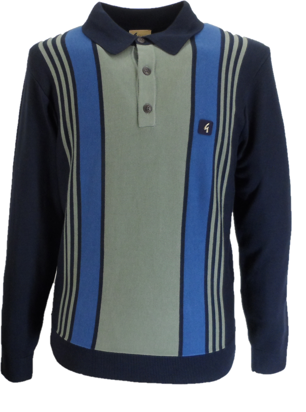 Gabicci Mens Navy Blue Searle Multi Stripe Knitted Polo