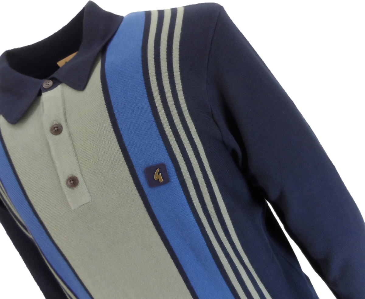 Gabicci Mens Navy Blue Searle Multi Stripe Knitted Polo