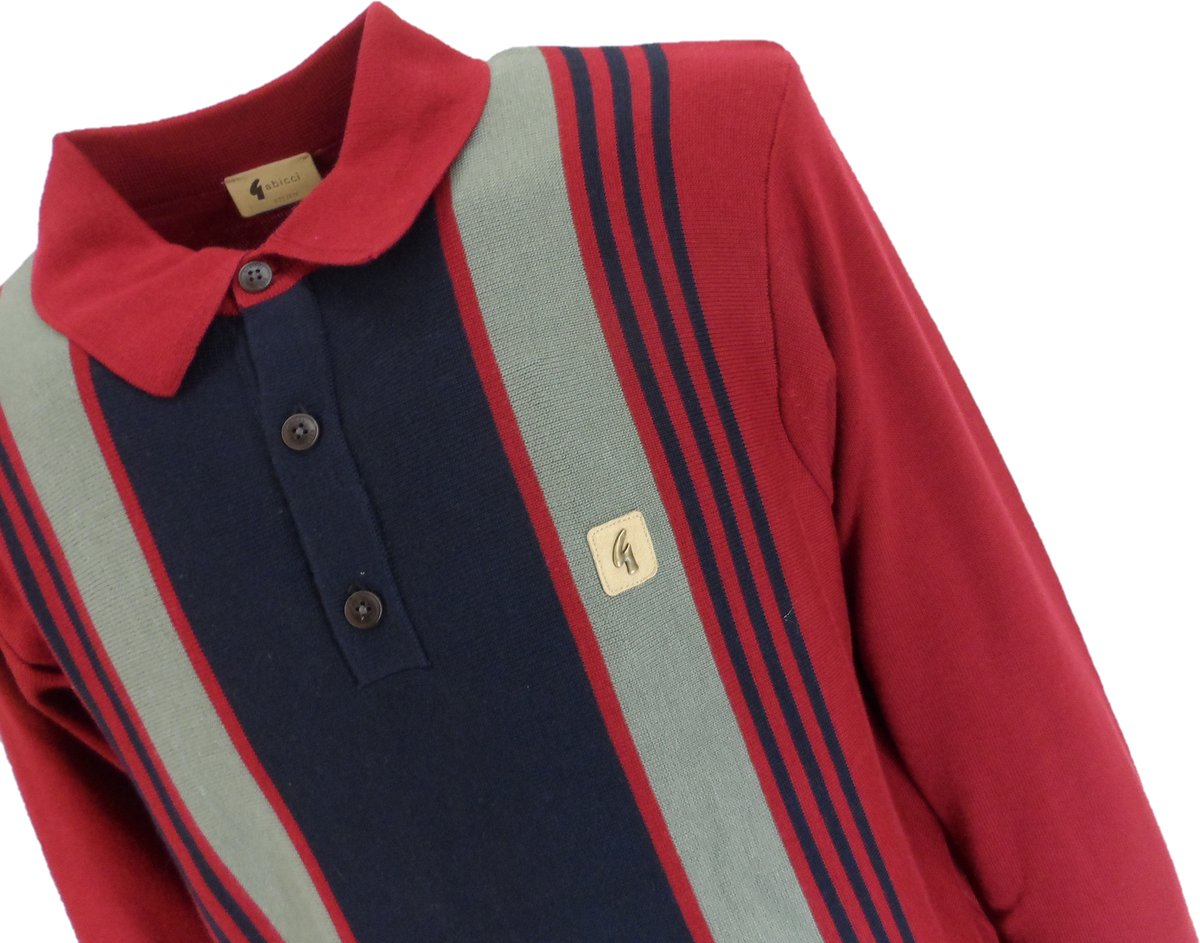 Gabicci Mens Claret Searle Multi Stripe Knitted Polo