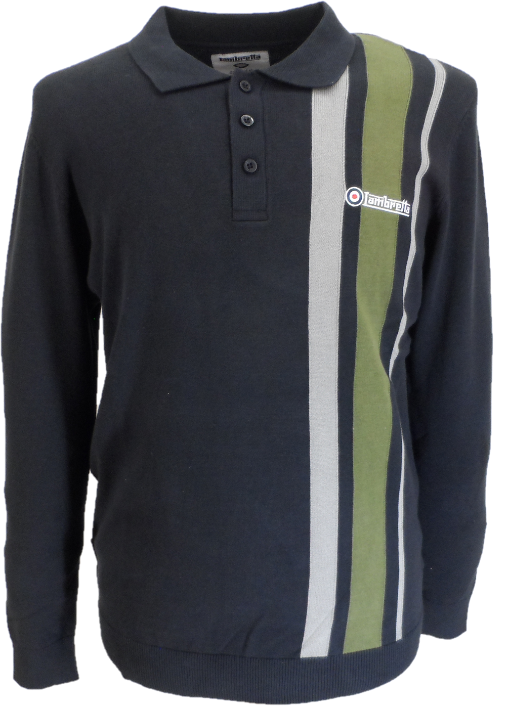 Lambretta Mens Navy Striped Knitted Polo Shirt